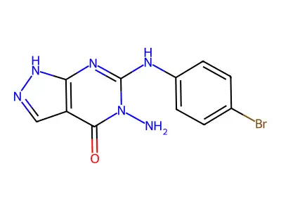 4H-Pyrazolo(3,4-d)pyrimidin-4-one, 1,5-dihydro-5-amino-6-((4-bromophenyl)amino)- structure