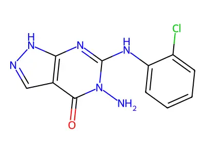4H-Pyrazolo(3,4-d)pyrimidin-4-one, 1,5-dihydro-5-amino-6-((2-chlorophenyl)amino)- structure