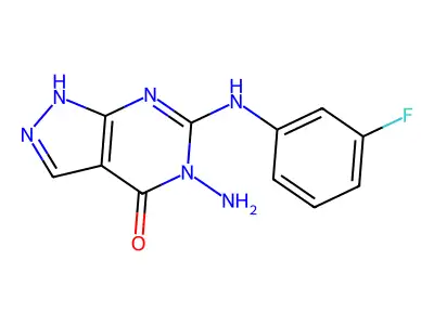 4H-Pyrazolo(3,4-d)pyrimidin-4-one, 1,5-dihydro-5-amino-6-((3-fluorophenyl)amino)- structure