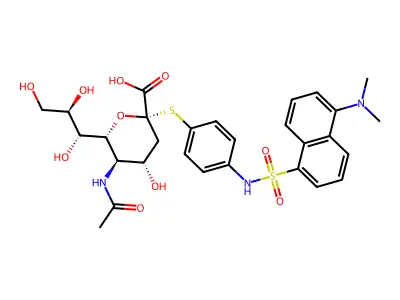 2-(N-dansyl-4-aminophenylthio)-N-acetyl-9-O-acetylneuraminic acid structure