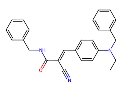 (E)-N-benzyl-3-[4-[benzyl(ethyl)amino]phenyl]-2-cyanoprop-2-enamide structure