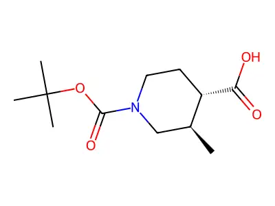 trans-1-N-Boc-3-methyl-piperidine-4-carboxylic acid structure