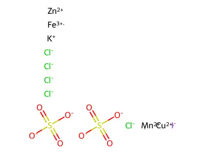 Copper;potassium;ZINC;iron(3+);manganese(2+);pentachloride;iodide;disulfate structure