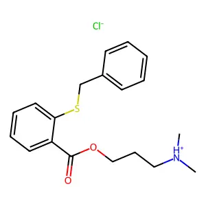 3-(Dimethylamino)propyl 2-(benzylsulfanyl)benzoate--hydrogen chloride (1/1) structure
