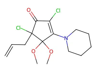 2,5-Dichloro-4,4-dimethoxy-3-(1-piperidinyl)-5-(2-propenyl)-2-cyclopenten-1-one structure