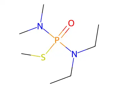 Phosphorodiamidothioic acid, N,N-diethyl-N',N'-dimethyl-, S-methyl ester structure