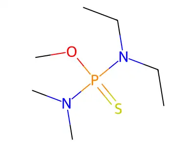 Phosphorodiamidothioic acid, N,N-diethyl-N',N'-dimethyl-, O-methyl ester structure