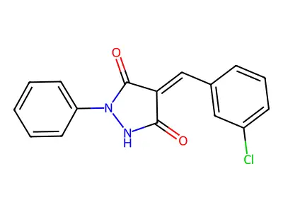 (4E)-4-(3-chlorobenzylidene)-1-phenylpyrazolidine-3,5-dione structure