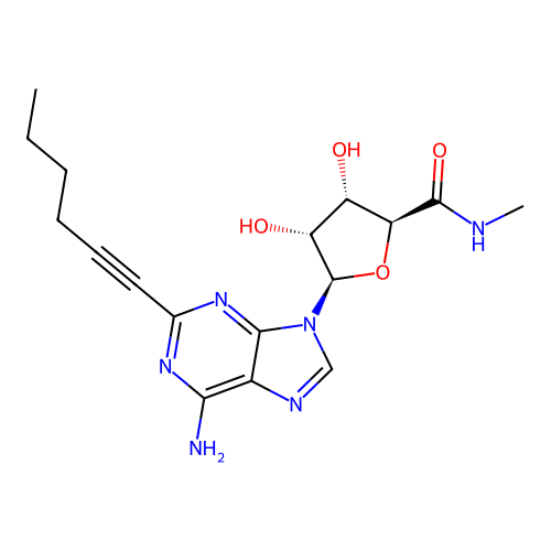 2-(1-hexyn-1-yl)adenosine-5'-N-methyl uronamide structure