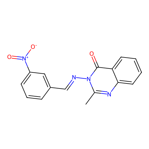 2-methyl-3-{[(E)-(3-nitrophenyl)methylidene]amino}quinazolin-4(3H)-one structure