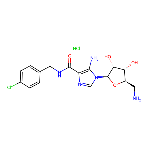 1H-Imidazole-4-carboxamide, 5-amino-1-(5-amino-5-deoxy--D-ribofuranosyl)-N-[(4-chlorophenyl)methyl]-, monohydrochloride structure