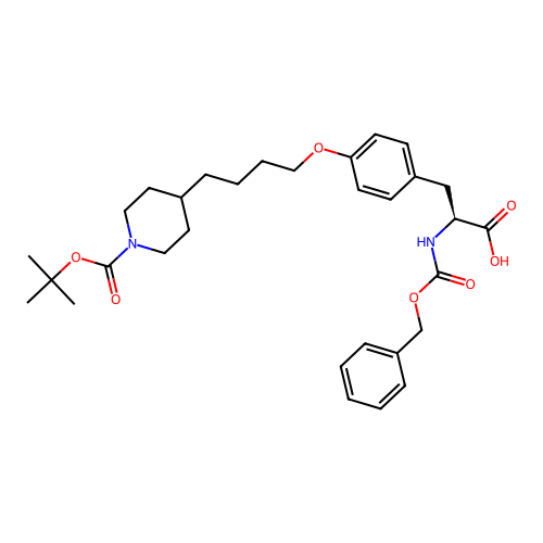 1-(1,1-Dimethylethyl) 4-[4-[4-[(2S)-2-carboxy-2-[[(phenylmethoxy)carbonyl]amino]ethyl]phenoxy]butyl]-1-piperidinecarboxylate structure
