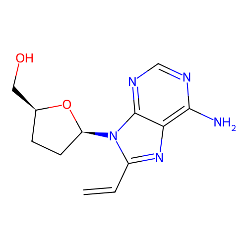 [(2S,5R)-5-(6-amino-8-vinyl-purin-9-yl)tetrahydrofuran-2-yl]methanol structure