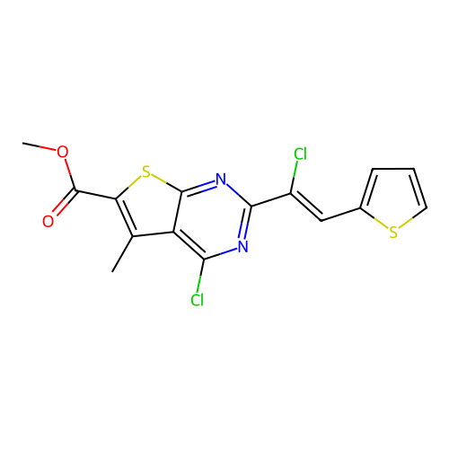 methyl 4-chloro-2-[1-chloro-2-(thiophen-2-yl)ethenyl]-5-methylthieno[2,3-d]pyrimidine-6-carboxylate structure