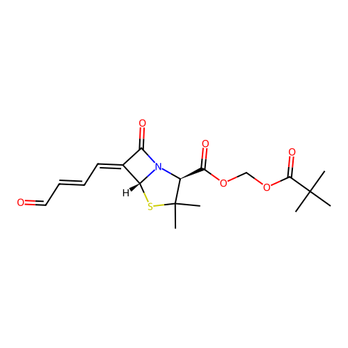 Methylene-6-(3-formylallylidene)penicillanate pivalate structure