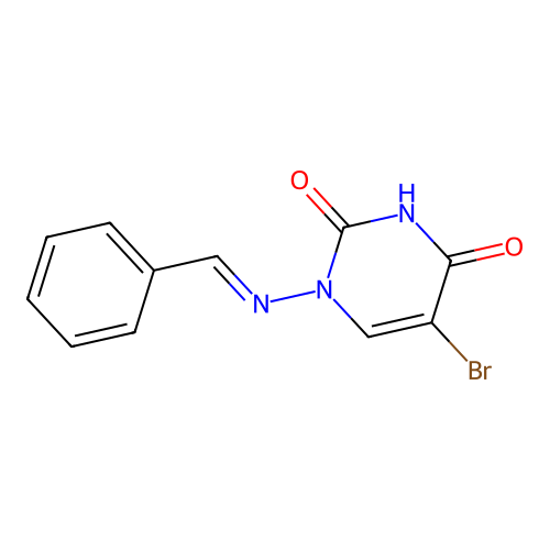 1-[(E)-benzylideneamino]-5-bromopyrimidine-2,4-dione structure
