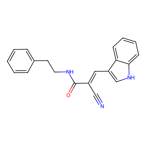 (2E)-2-cyano-3-(1H-indol-3-yl)-N-(2-phenylethyl)prop-2-enamide structure
