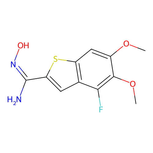 4-fluoro-N'-hydroxy-5,6-dimethoxy-1-benzothiophene-2-carboximidamide structure