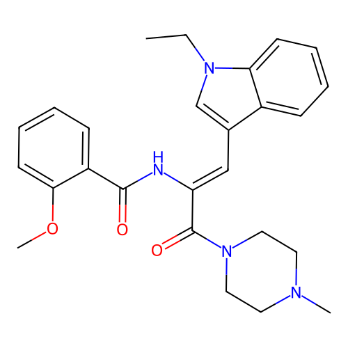 N-[(1Z)-1-(1-ethyl-1H-indol-3-yl)-3-(4-methylpiperazin-1-yl)-3-oxoprop-1-en-2-yl]-2-methoxybenzamide structure