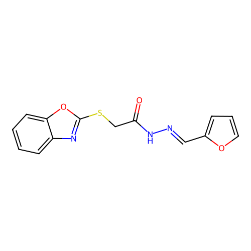 2-(1,3-benzoxazol-2-ylsulfanyl)-N-[(E)-furan-2-ylmethylideneamino]acetamide structure