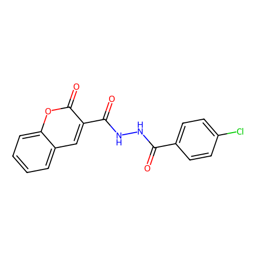 N'-[(4-chlorophenyl)carbonyl]-2-oxo-2H-chromene-3-carbohydrazide structure