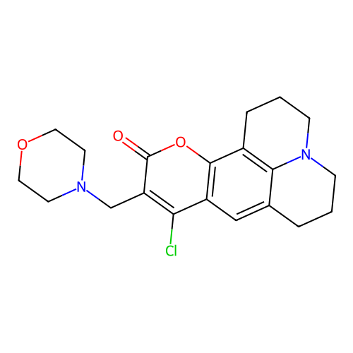 9-chloro-10-(morpholinomethyl)-2,3,6,7-tetrahydro-1H-pyrano[2,3-f]pyrido[3,2,1-ij]quinolin-11(5H)-one structure