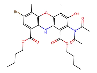 dibutyl 7-bromo-2-(diacetylamino)-3-hydroxy-4,6-dimethyl-10H-phenoxazine-1,9-dicarboxylate structure