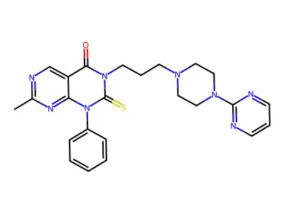 Pyrimido(4,5-d)pyrimidin-4(1H)-one, 2,3-dihydro-7-methyl-1-phenyl-3-(3-(4-(2-pyrimidinyl)-1-piperazinyl)propyl)-2-thioxo- structure