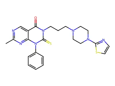 Pyrimido(4,5-d)pyrimidin-4(1H)-one, 2,3-dihydro-7-methyl-1-phenyl-3-(3-(4-(2-thiazolyl)-1-piperazinyl)propyl)-2-thioxo- structure