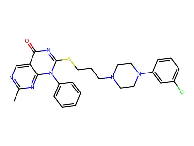 Pyrimido(4,5-d)pyrimidin-4(1H)-one, 2-((3-(4-(3-chlorophenyl)-1-piperazinyl)propyl)thio)-7-methyl-1-phenyl- structure