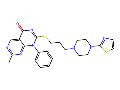 Pyrimido(4,5-d)pyrimidin-4(1H)-one, 7-methyl-1-phenyl-2-((3-(4-(2-thiazolyl)-1-piperazinyl)propyl)thio)- structure