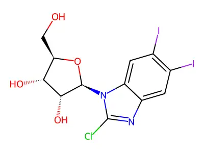 2-Chloro-5,6-diiodo-1-beta-D-ribofuranosyl-1H-benzimidazole structure