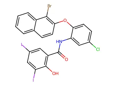 N-[2-(1-bromonaphthalen-2-yl)oxy-5-chlorophenyl]-2-hydroxy-3,5-diiodobenzamide structure