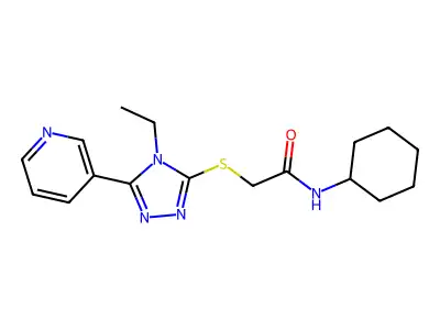 N-cyclohexyl-2-[(4-ethyl-5-pyridin-3-yl-1,2,4-triazol-3-yl)sulfanyl]acetamide structure