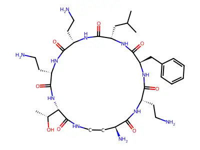 Cyclo(dab-dab-phe-leu-dab-dab-thr) sulfate salt structure