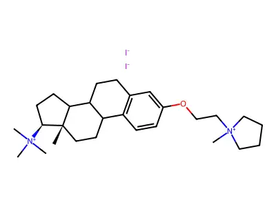 Pyrrolidinium, 1-methyl-1-(2-(((17-beta)-17-(trimethylammonia)estra-1,3,5-trien-3-yl)oxy)ethyl)-, diiodide, (17-beta)- structure