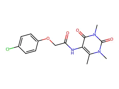 5-(p-Chlorophenoxyacetamido)-1,3,4-trimethyluracil structure