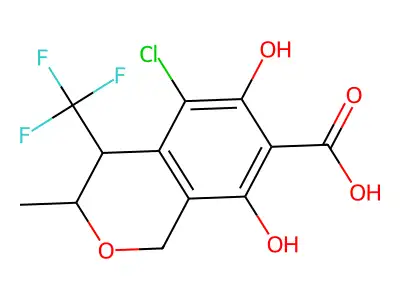 1H-2-Benzopyran-7-carboxylic acid, 3,4-dihydro-5-chloro-6,8-dihydroxy-3-methyl-4-(trifluoromethyl)- structure