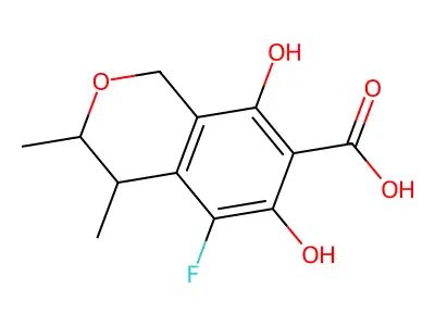 3,4-Dihydro-6,8-dihydroxy-3,4-dimethyl-5-fluoro-1H-2-benzopyran-7-carboxylic acid structure