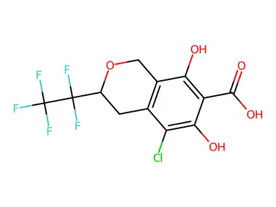 3,4-Dihydro-5-chloro-6,8-dihydroxy-3-(pentafluoroethyl)-1H-2-benzopyran-7-carboxylic acid structure