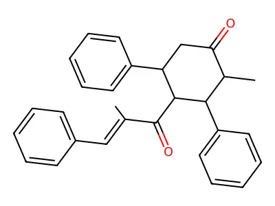 2-methyl-4-[(E)-2-methyl-3-phenylprop-2-enoyl]-3,5-diphenylcyclohexan-1-one structure