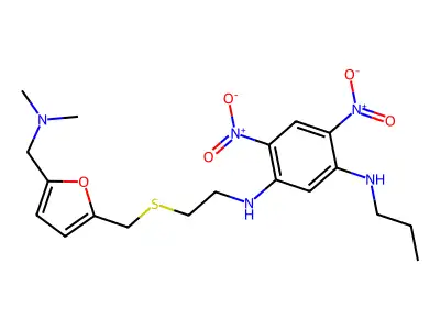 1,3-Benzenediamine, N-(2-(((5-((dimethylamino)methyl)-2-furanyl)methyl)thio)ethyl)-4,6-dinitro-N'-propyl- structure