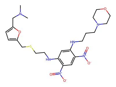 1,3-Benzenediamine, N-(2-(((5-((dimethylamino)methyl)-2-furanyl)methyl)thio)ethyl)-4,6-dinitro-N'-(3-(4-morpholinyl)propyl)- structure