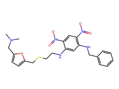 1,3-Benzenediamine, N-(2-(((5-((dimethylamino)methyl)-2-furanyl)methyl)thio)ethyl)-4,6-dinitro-N'-(phenylmethyl)- structure
