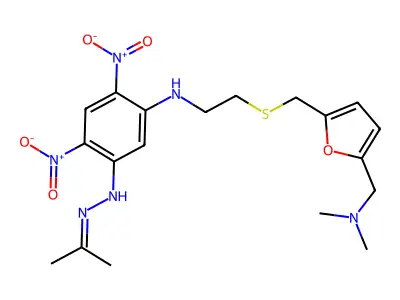 2-Propanone, (5-((2-(((5-((dimethylamino)methyl)-2-furanyl)methyl)thio)ethyl)amino)-2,4-dinitrophenyl)hydrazone structure