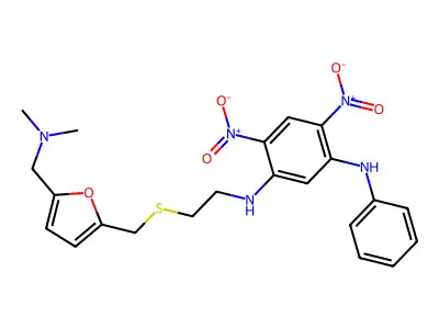 1,3-Benzenediamine, N-(2-(((5-((dimethylamino)methyl)-2-furanyl)methyl)thio)ethyl)-4,6-dinitro-N'-phenyl- structure