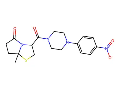 7a-methyl-3-[4-(4-nitrophenyl)piperazine-1-carbonyl]-2,3,6,7-tetrahydropyrrolo[2,1-b][1,3]thiazol-5-one structure