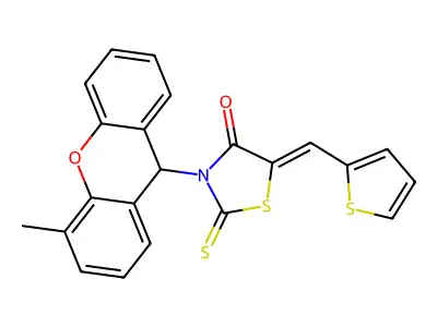 (5Z)-3-(4-methyl-9H-xanthen-9-yl)-2-sulfanylidene-5-(thiophe structure