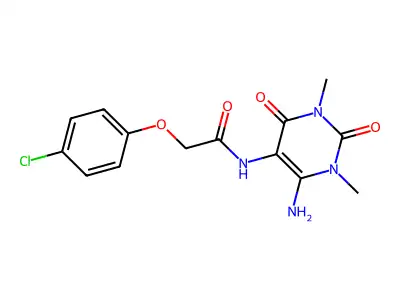 4-Amino-5-(p-chlorophenoxyacetamido)-1,3-dimethyluracil structure
