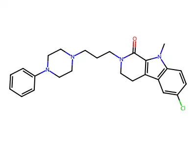 1H-Pyrido(3,4-b)indol-1-one, 2,3,4,9-tetrahydro-6-chloro-9-methyl-2-(3-(4-phenyl-1-piperazinyl)propyl)- structure